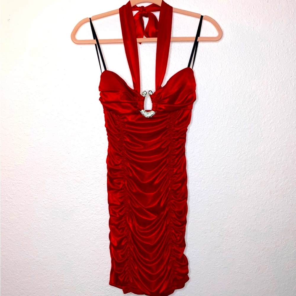 Mini Red Halter Dress with Sparkles size small